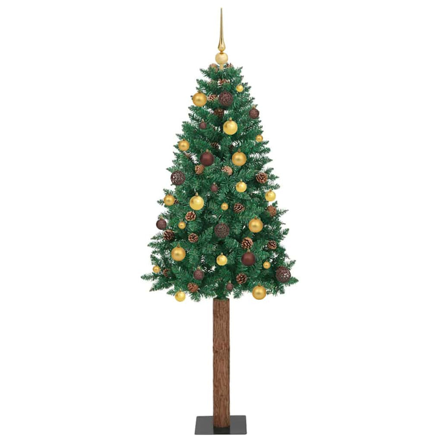 Slanke Kerstboom Groen 210 cm PVC en massief dennenhout
