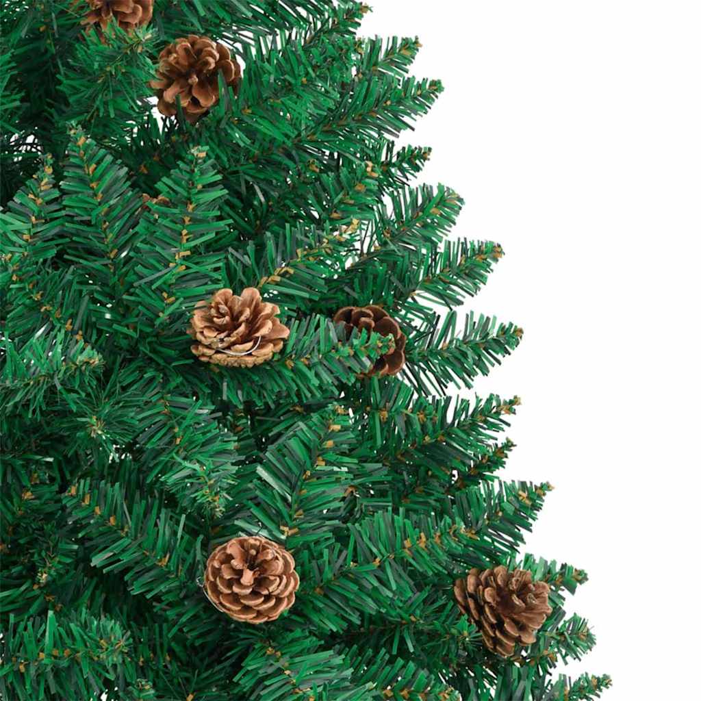 Slanke Kerstboom Pvc En Massief Dennenhout 210 cm Groen met 120 witte/grijze ballen