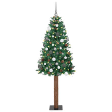 Slanke Kerstboom Pvc En Massief Dennenhout 210 cm Groen met 120 witte/grijze ballen