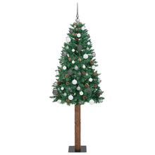 Slanke Kerstboom Pvc En Massief Dennenhout 210 cm Groen met 120 witte/grijze ballen
