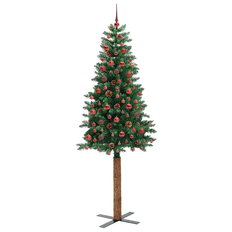 Slanke Kerstboom Groen 210 cm PVC en massief dennenhout