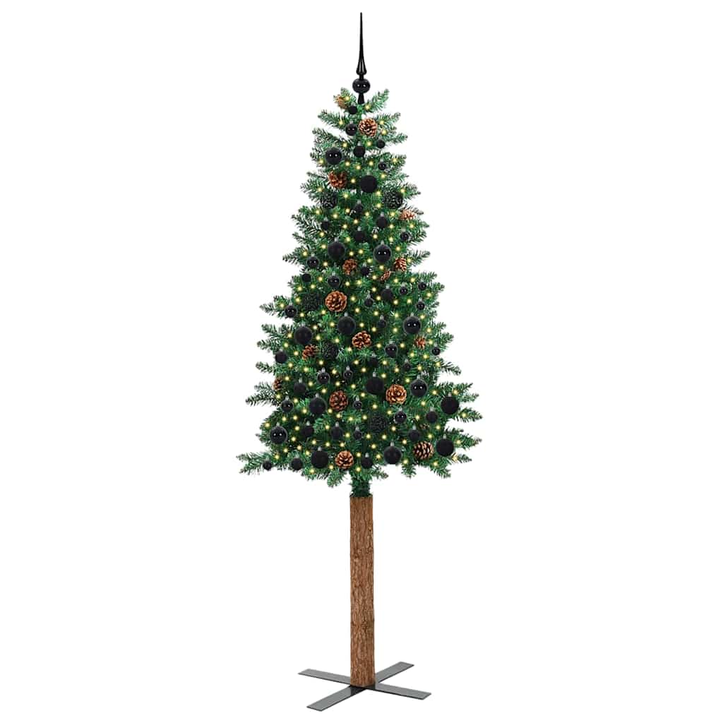 Slanke Kerstboom Groen 210 cm PVC en massief dennenhout