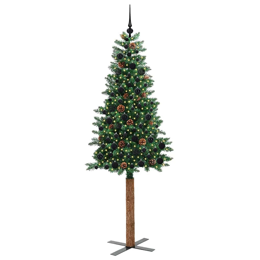 Slanke Kerstboom Groen 210 cm PVC en massief dennenhout