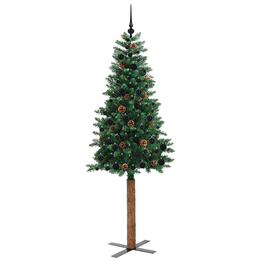 Slanke Kerstboom Groen 210 cm PVC en massief dennenhout