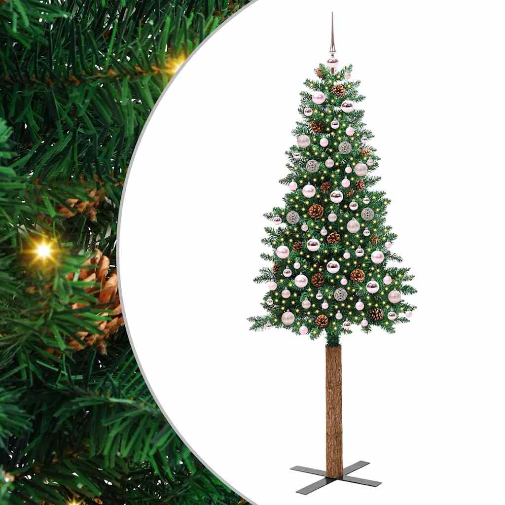 Slanke Kerstboom Groen 210 cm PVC en massief dennenhout