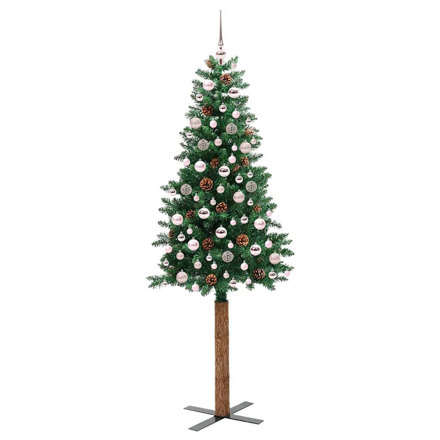 Slanke Kerstboom Groen 210 cm PVC en massief dennenhout