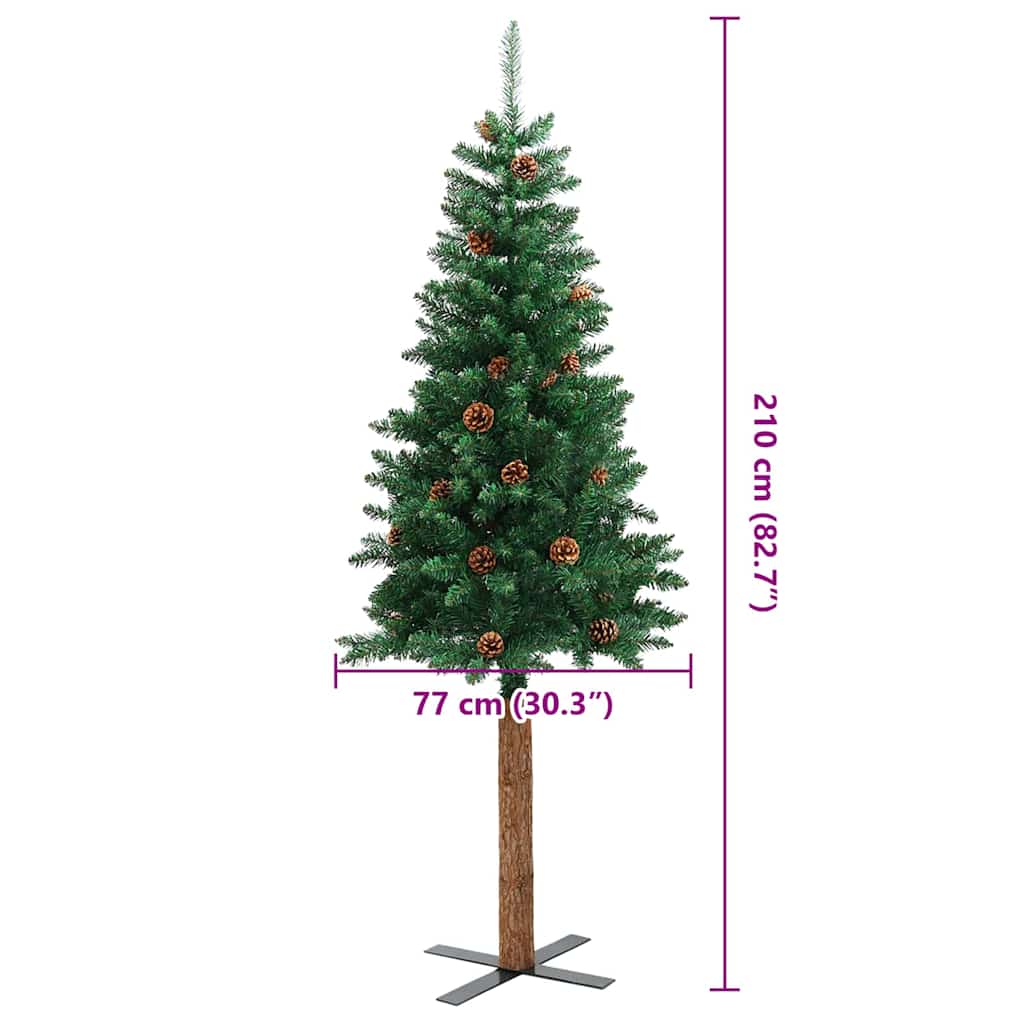 Slanke Kerstboom Groen 210 cm PVC en massief dennenhout