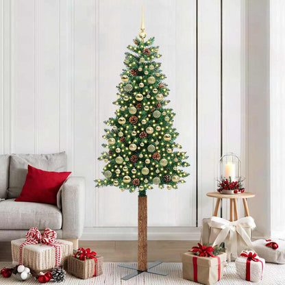 Slanke Kerstboom Pvc En Massief Dennenhout 210 cm