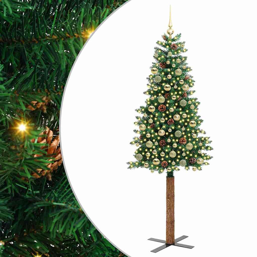Slanke Kerstboom Pvc En Massief Dennenhout 210 cm