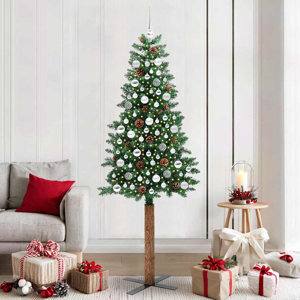 Slanke Kerstboom Groen 210 cm PVC en massief dennenhout