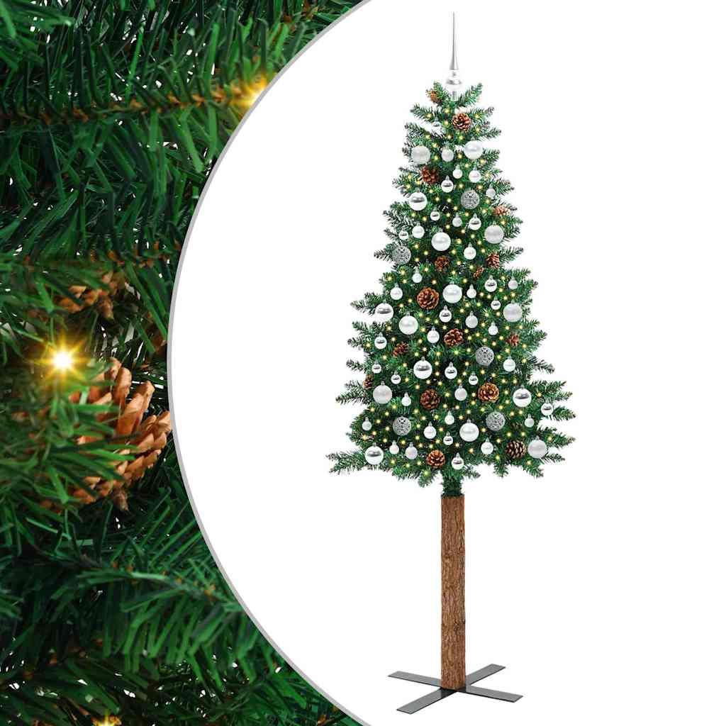 Slanke Kerstboom Groen 210 cm PVC en massief dennenhout