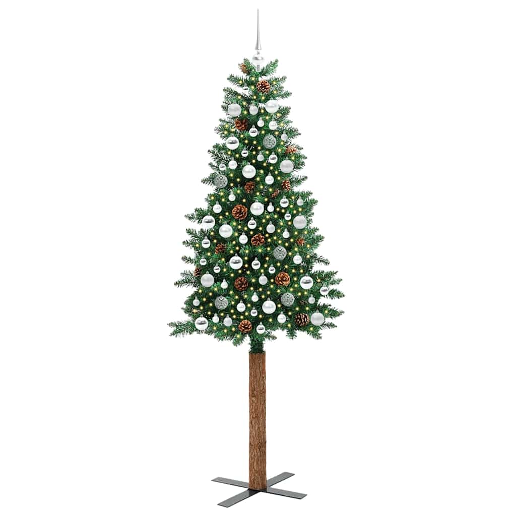 Slanke Kerstboom Groen 210 cm PVC en massief dennenhout