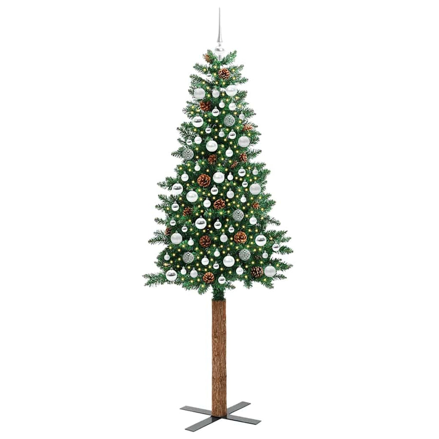 Slanke Kerstboom Groen 210 cm PVC en massief dennenhout