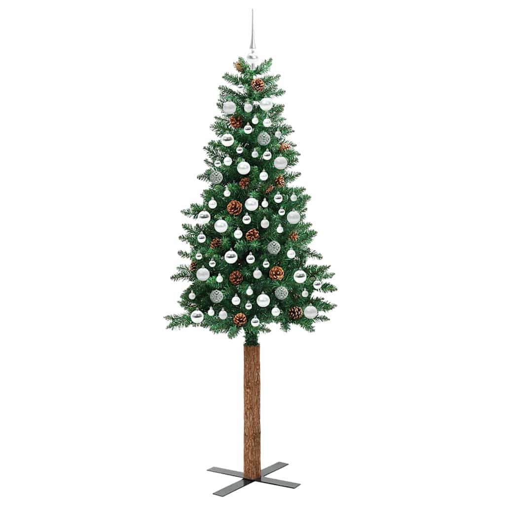 Slanke Kerstboom Groen 210 cm PVC en massief dennenhout