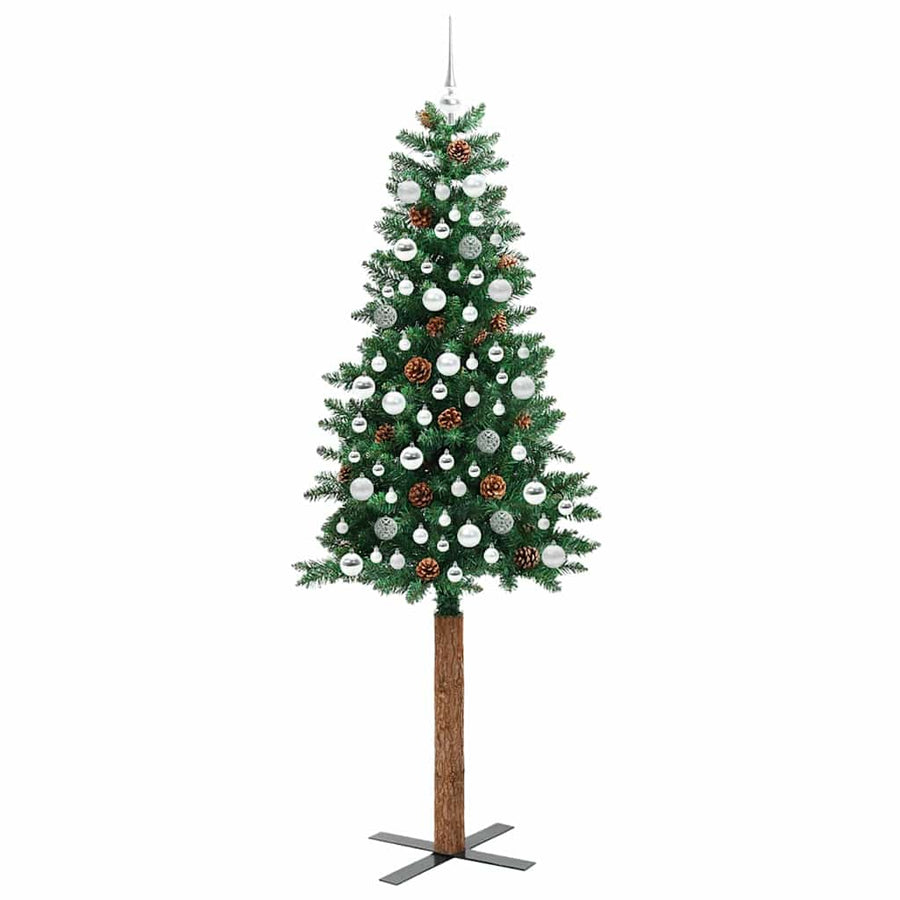 Slanke Kerstboom Groen 210 cm PVC en massief dennenhout