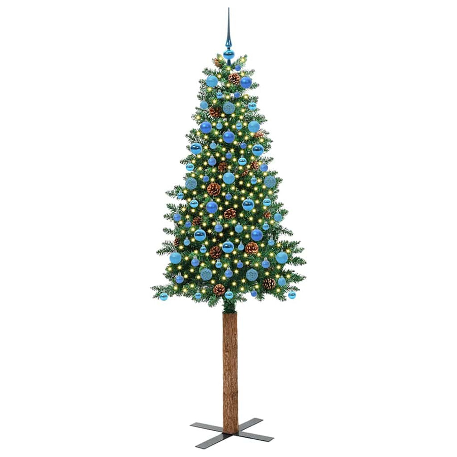 Slanke Kerstboom Groen 210 cm PVC en massief dennenhout