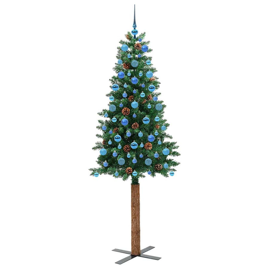 Slanke Kerstboom Groen 210 cm PVC en massief dennenhout