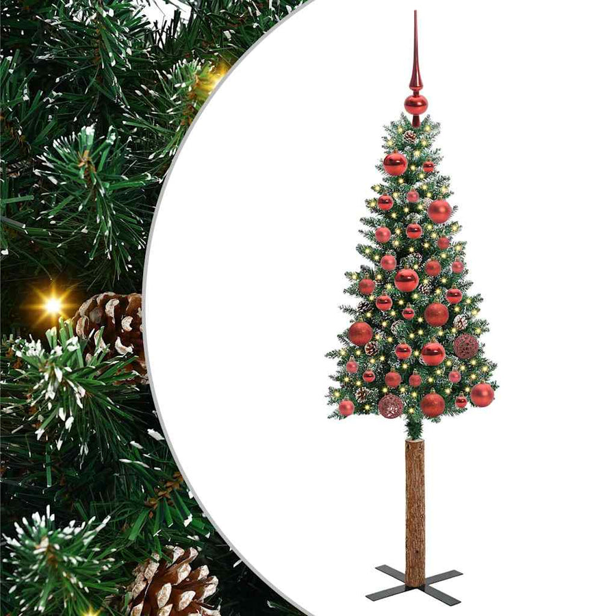 Slanke Kerstboom Groen en Wit 150 cm PVC en massief dennenhout