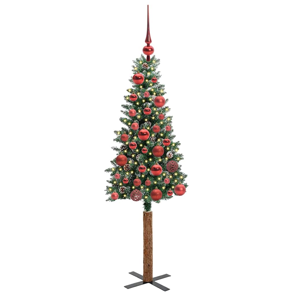 Slanke Kerstboom Groen en Wit 150 cm PVC en massief dennenhout