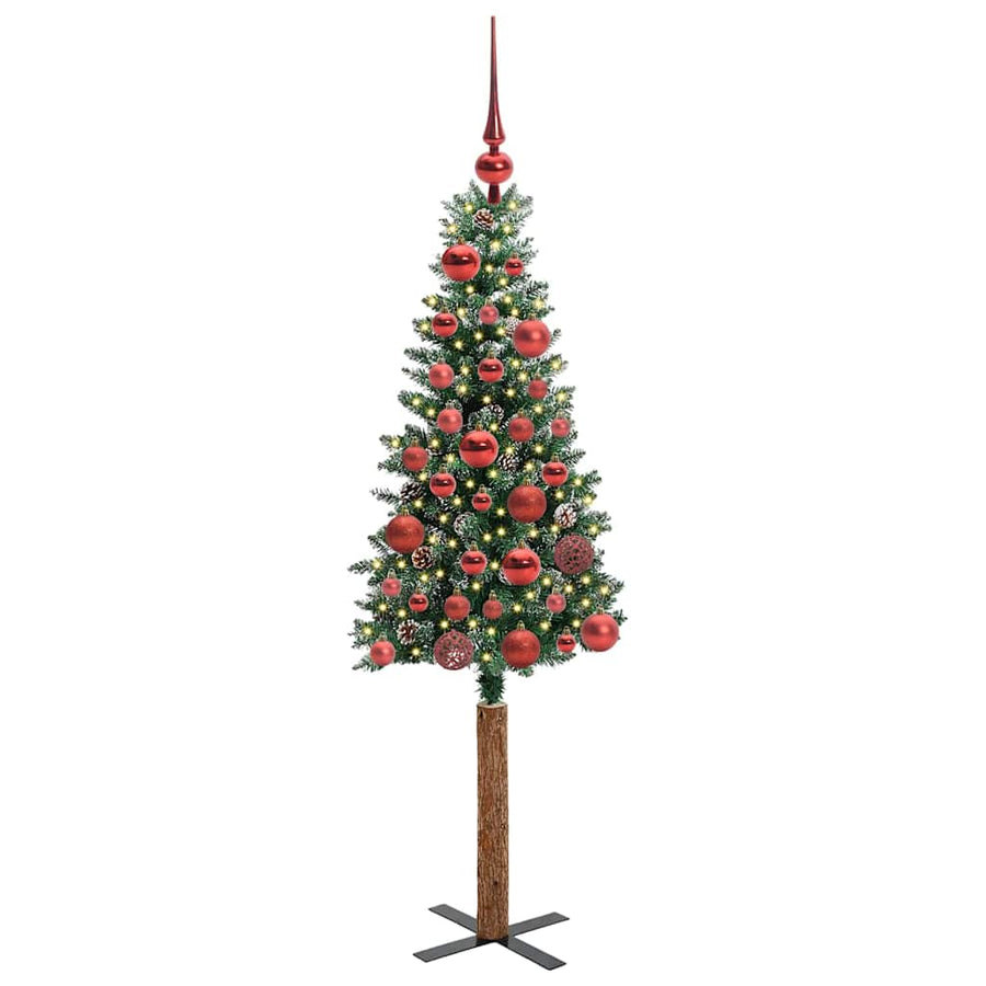 Slanke Kerstboom Groen en Wit 150 cm PVC en massief dennenhout