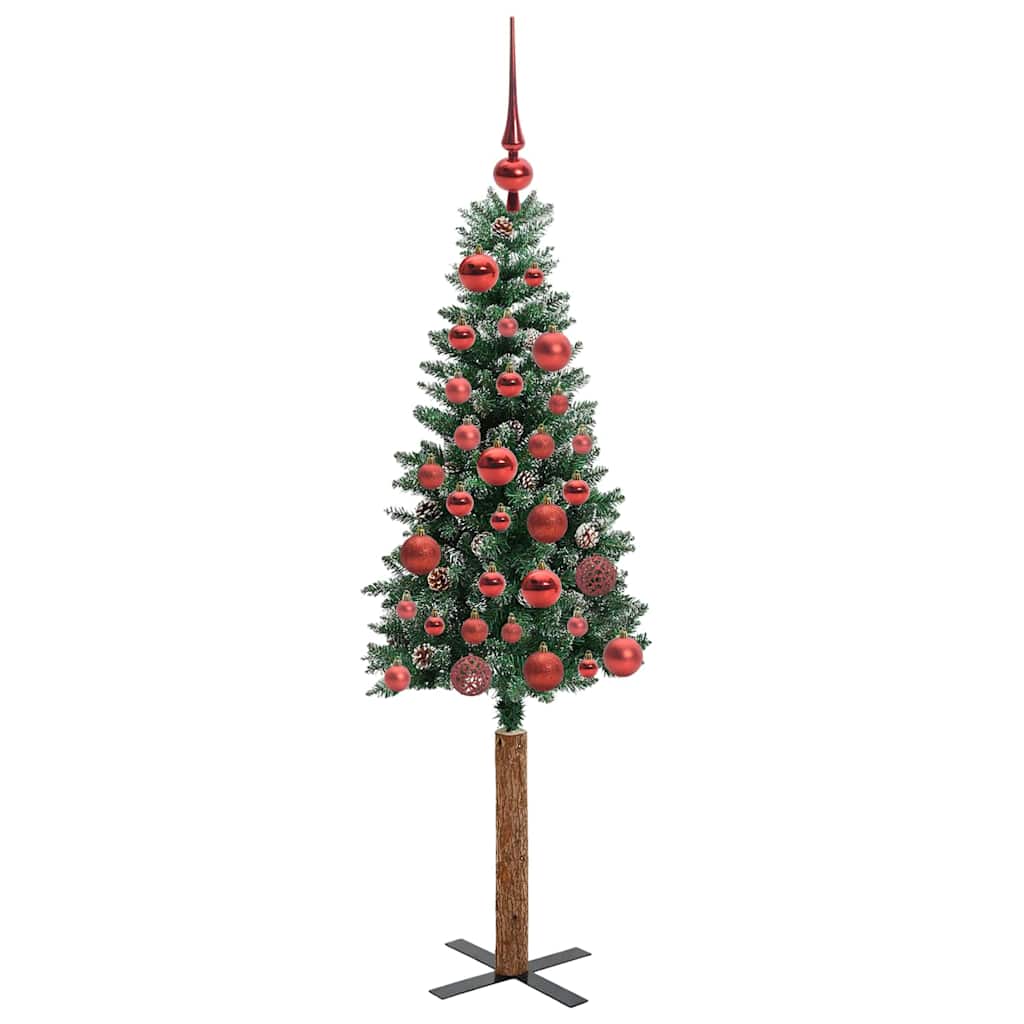 Slanke Kerstboom Groen en Wit 150 cm PVC en massief dennenhout