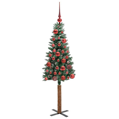 Slanke Kerstboom Groen en Wit 150 cm PVC en massief dennenhout