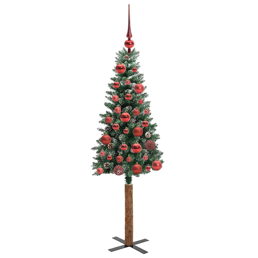 Slanke Kerstboom Groen en Wit 150 cm PVC en massief dennenhout