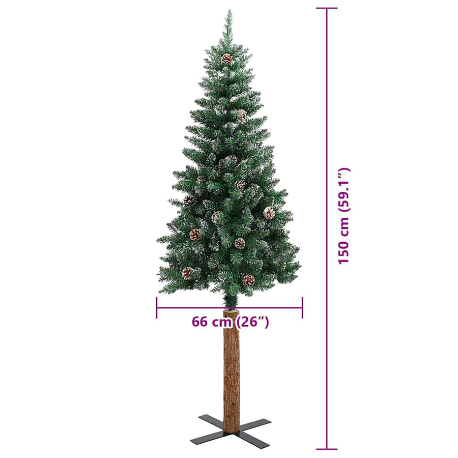 Slanke Kerstboom Groen en Wit 150 cm PVC en massief dennenhout