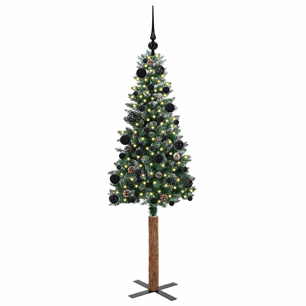 Slanke Kerstboom Groen en Wit 150 cm PVC en massief dennenhout
