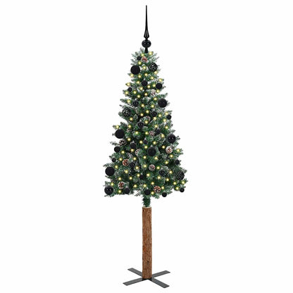 Slanke Kerstboom Groen en Wit 150 cm PVC en massief dennenhout