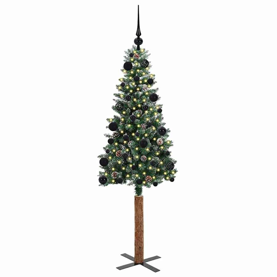 Slanke Kerstboom Groen en Wit 150 cm PVC en massief dennenhout