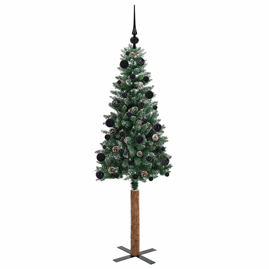 Slanke Kerstboom Groen en Wit 150 cm PVC en massief dennenhout