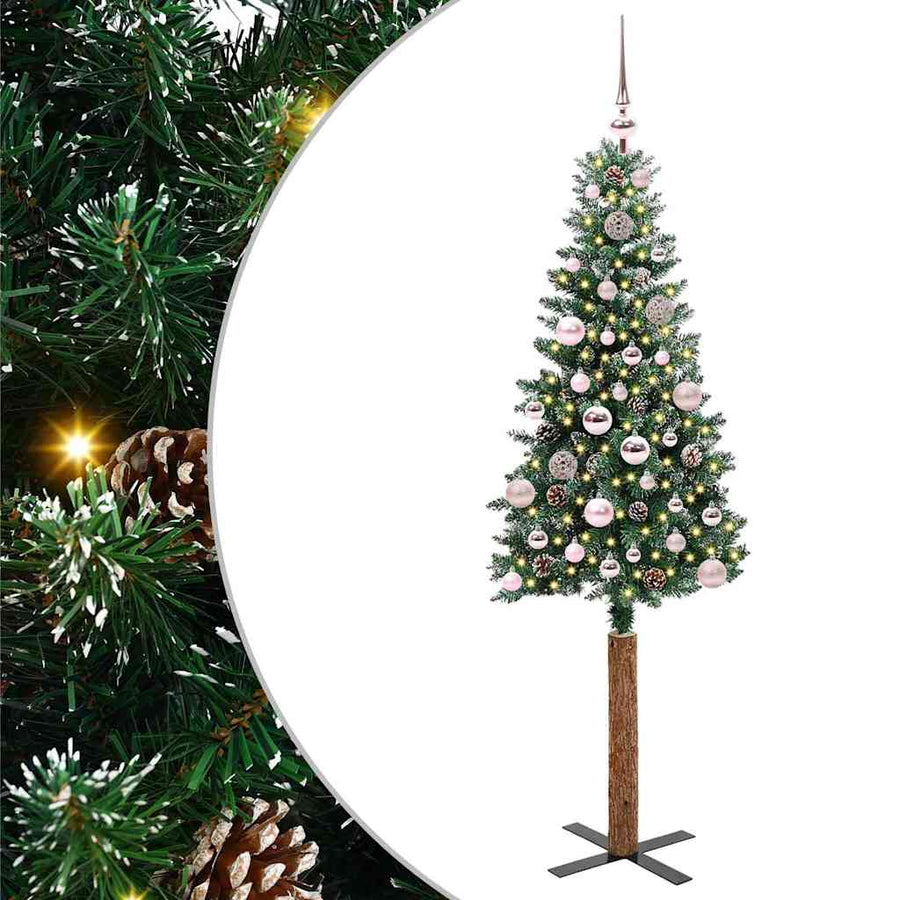 Slanke Kerstboom Groen en Wit 150 cm PVC en massief dennenhout