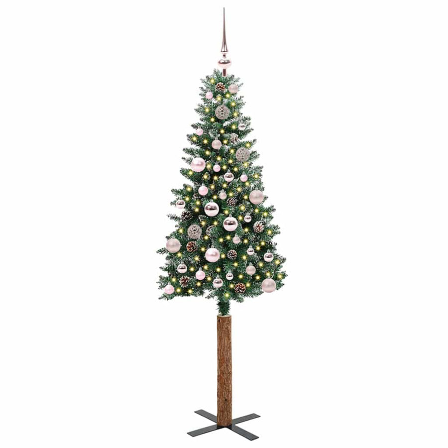 Slanke Kerstboom Groen en Wit 150 cm PVC en massief dennenhout