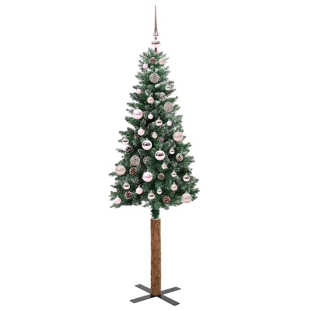 Slanke Kerstboom Groen en Wit 150 cm PVC en massief dennenhout
