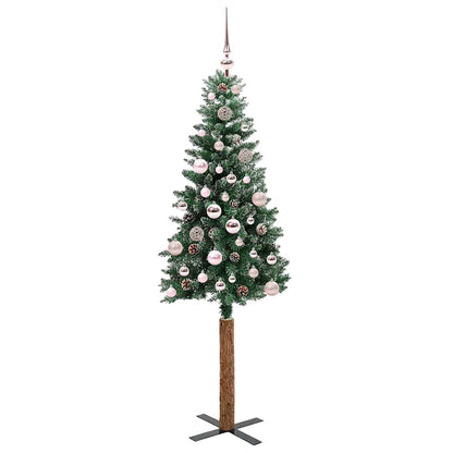 Slanke Kerstboom Groen en Wit 150 cm PVC en massief dennenhout