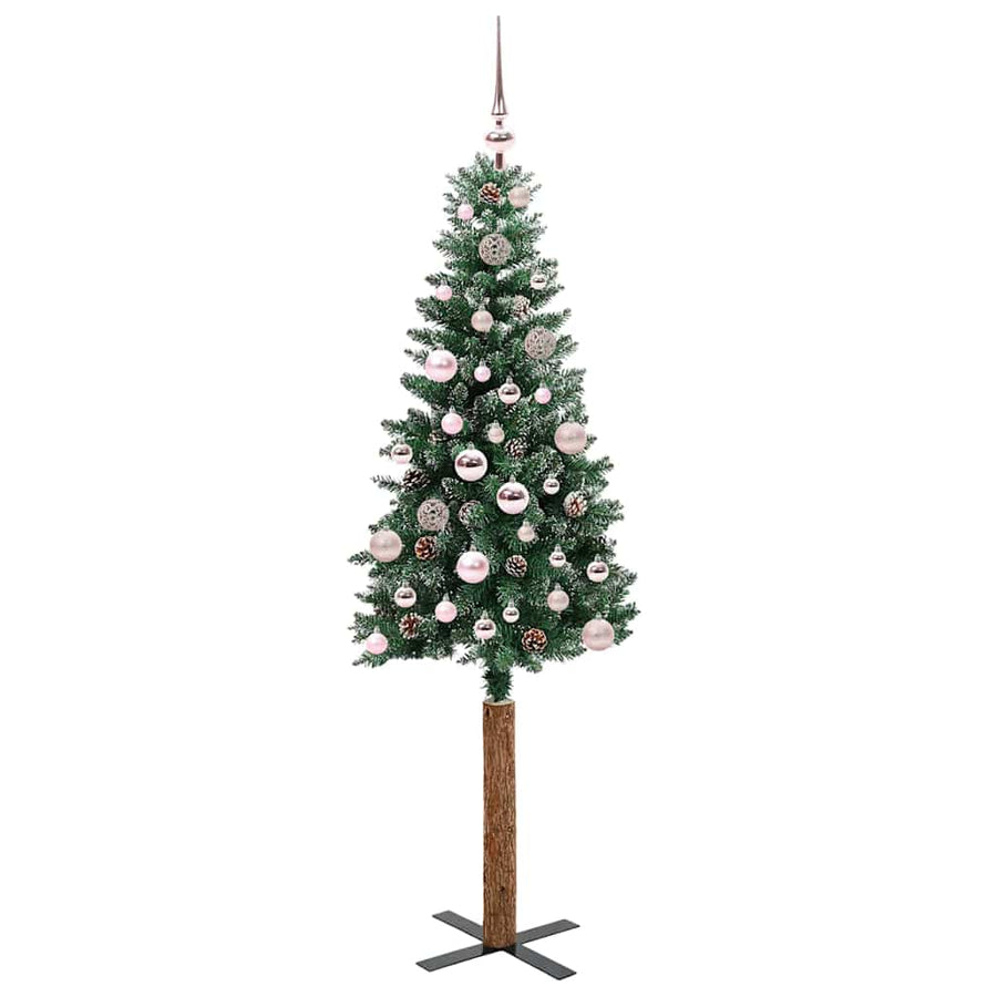 Slanke Kerstboom Groen en Wit 150 cm PVC en massief dennenhout