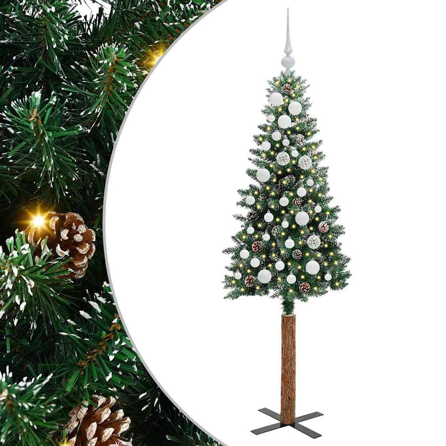 Slanke Kerstboom Groen en Wit 150 cm PVC en massief dennenhout