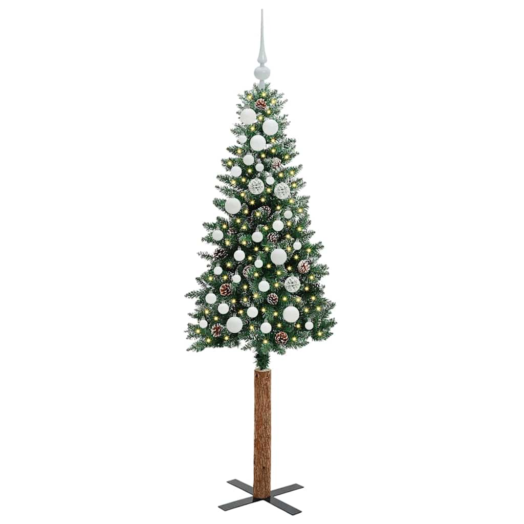 Slanke Kerstboom Groen en Wit 150 cm PVC en massief dennenhout