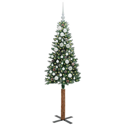 Slanke Kerstboom Groen en Wit 150 cm PVC en massief dennenhout