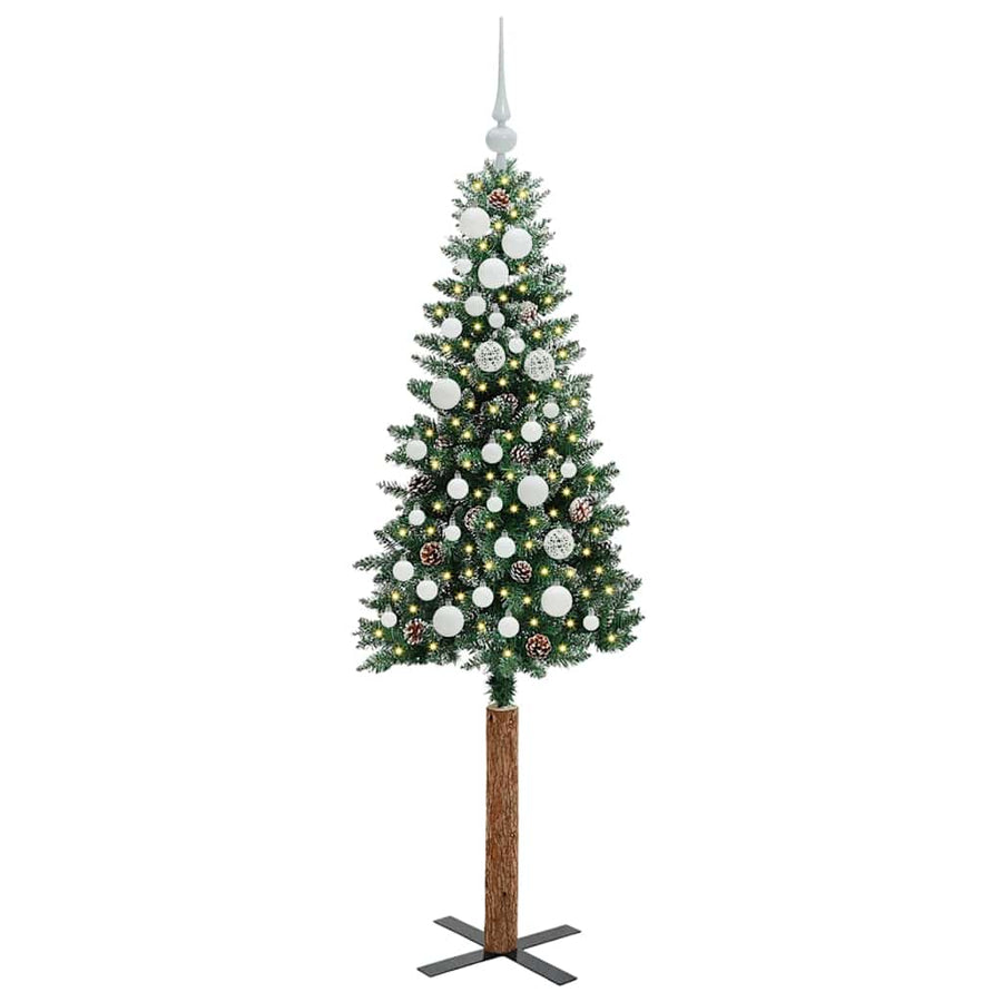 Slanke Kerstboom Groen en Wit 150 cm PVC en massief dennenhout