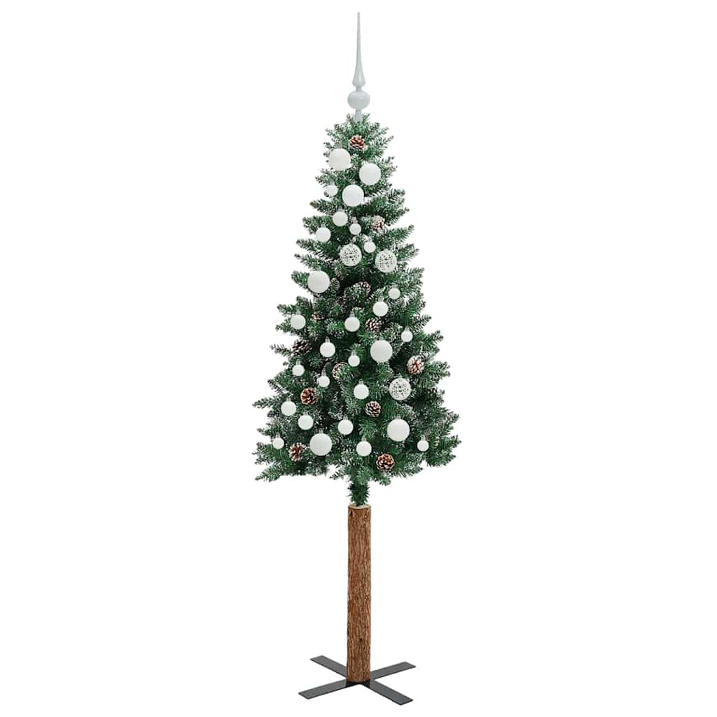 Slanke Kerstboom Groen en Wit 150 cm PVC en massief dennenhout