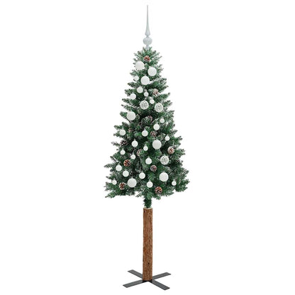 Slanke Kerstboom Groen en Wit 150 cm PVC en massief dennenhout