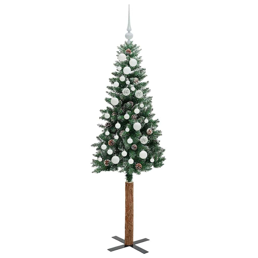 Slanke Kerstboom Groen en Wit 150 cm PVC en massief dennenhout