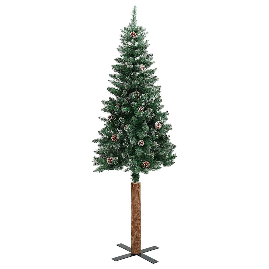 Slanke Kerstboom Groen en Wit 150 cm PVC en massief dennenhout