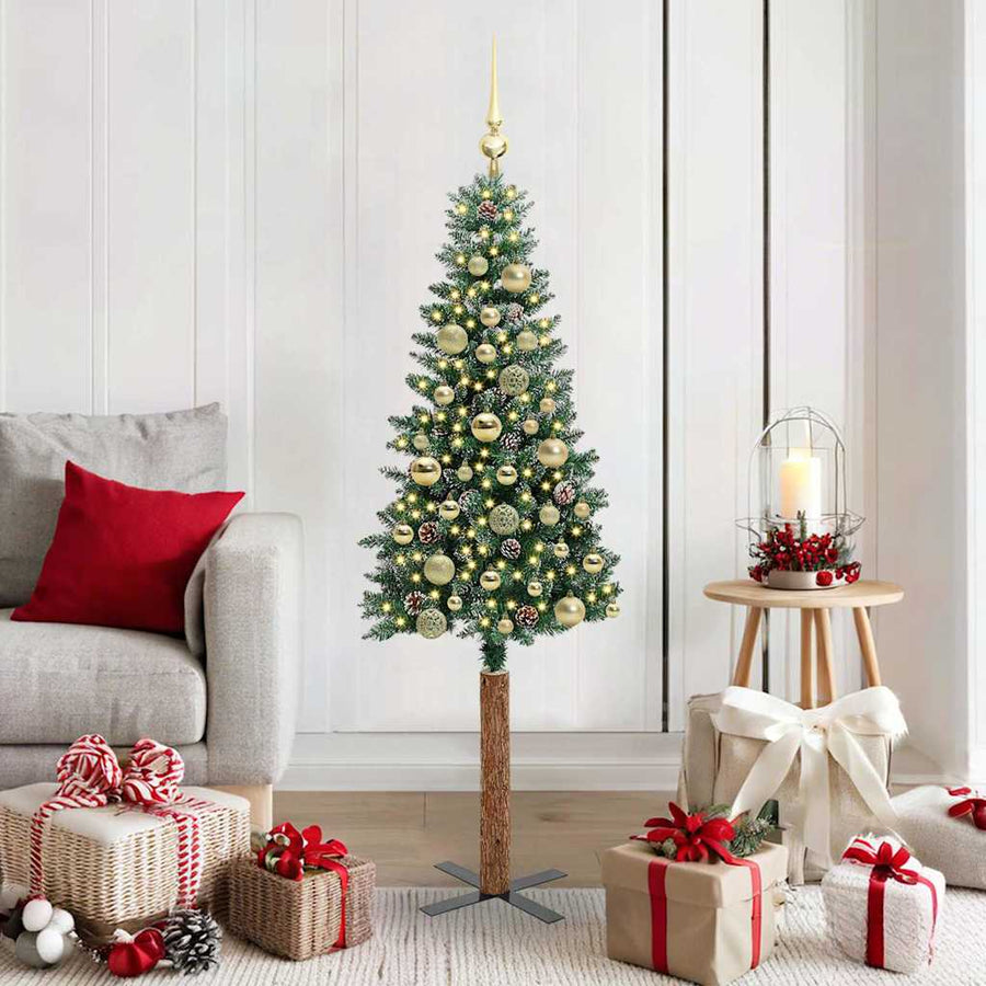 Slanke Kerstboom Groen en Wit 150 cm PVC en massief dennenhout