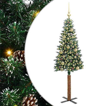 Slanke Kerstboom Groen en Wit 150 cm PVC en massief dennenhout