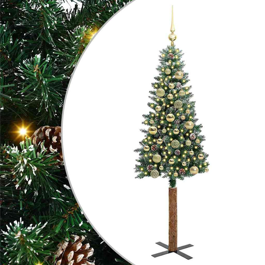 Slanke Kerstboom Groen en Wit 150 cm PVC en massief dennenhout