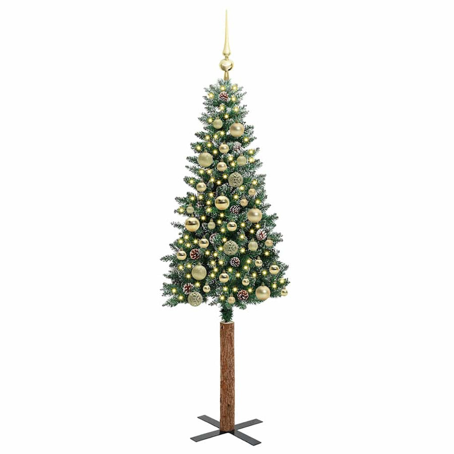 Slanke Kerstboom Groen en Wit 150 cm PVC en massief dennenhout
