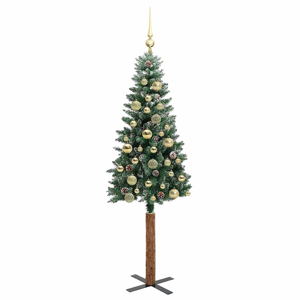 Slanke Kerstboom Groen en Wit 150 cm PVC en massief dennenhout